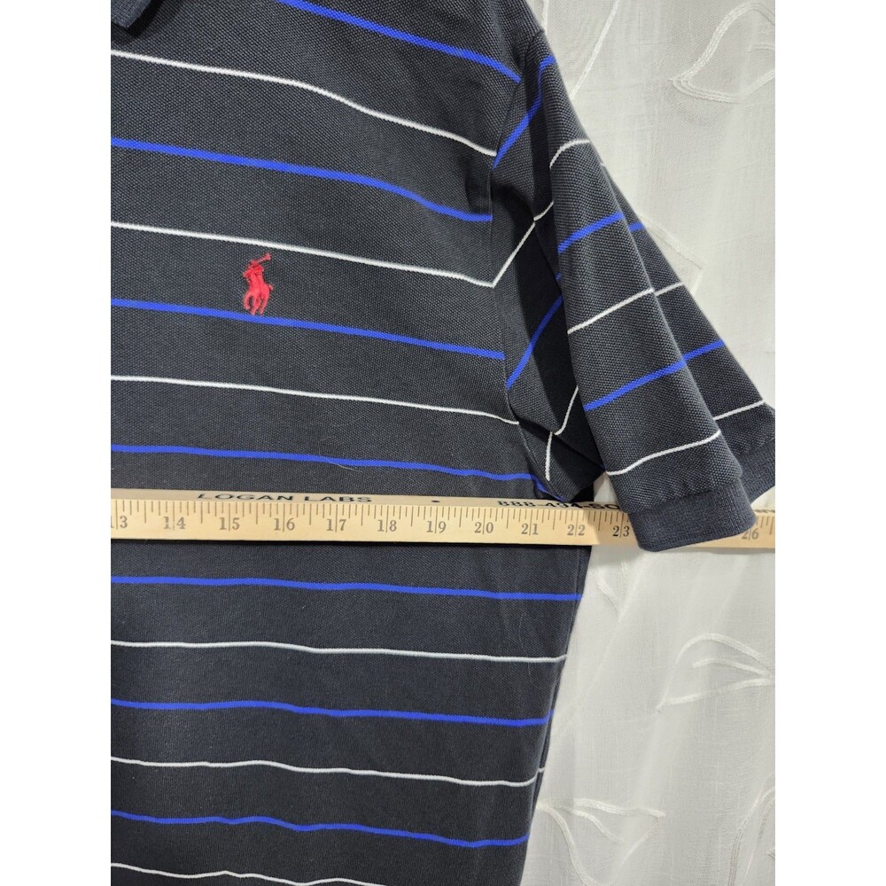 Vintage Polo Ralph Lauren Polo Shirt Men L Black Striped Cotton Y2k - Picture 6 of 7